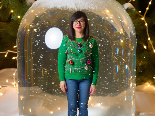 Weihnachtliche Schneekugel, warmes Licht und Schnee