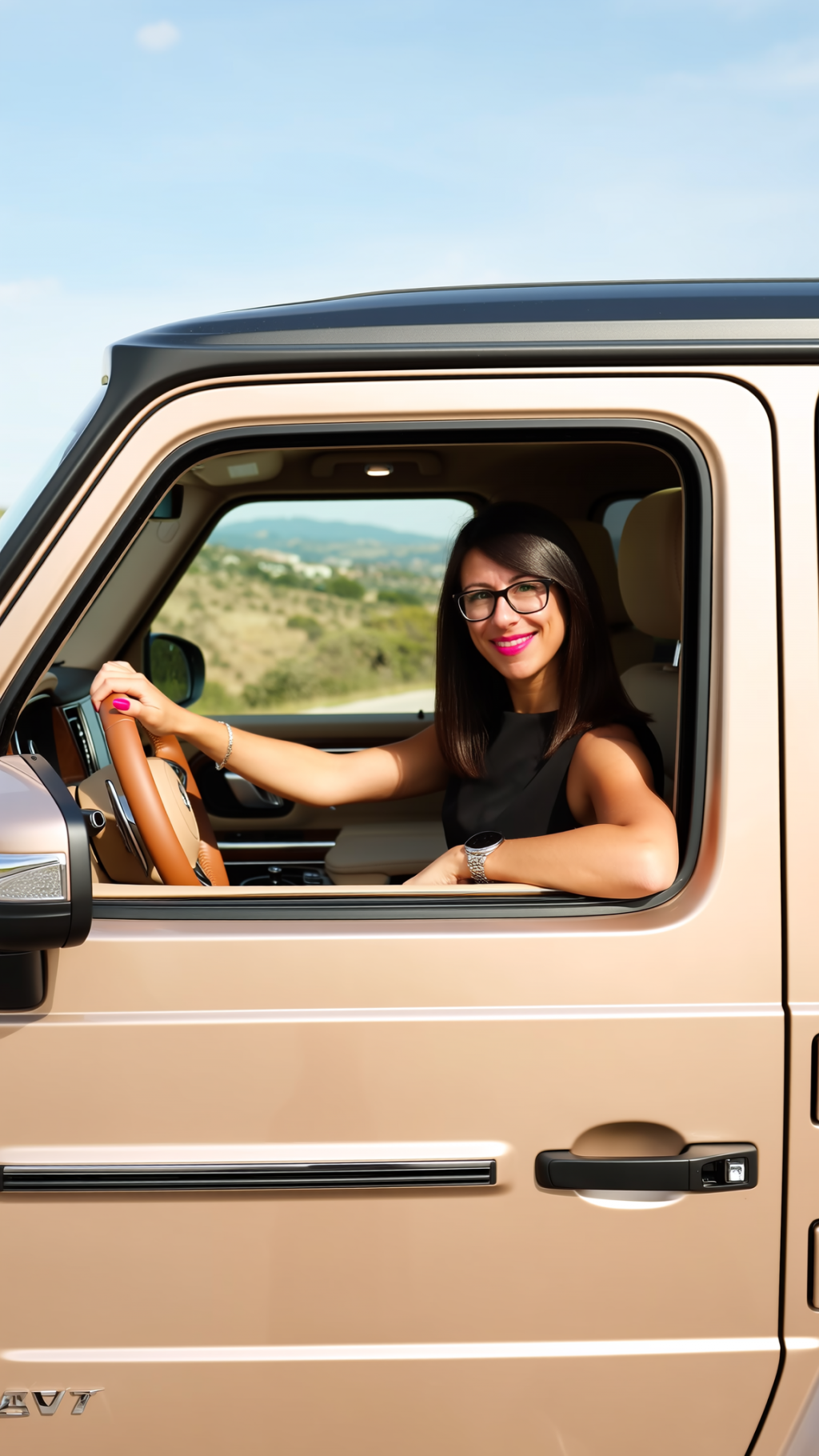 Auto-Tour im Luxus-SUV mit Summer-Vibes - pale beige