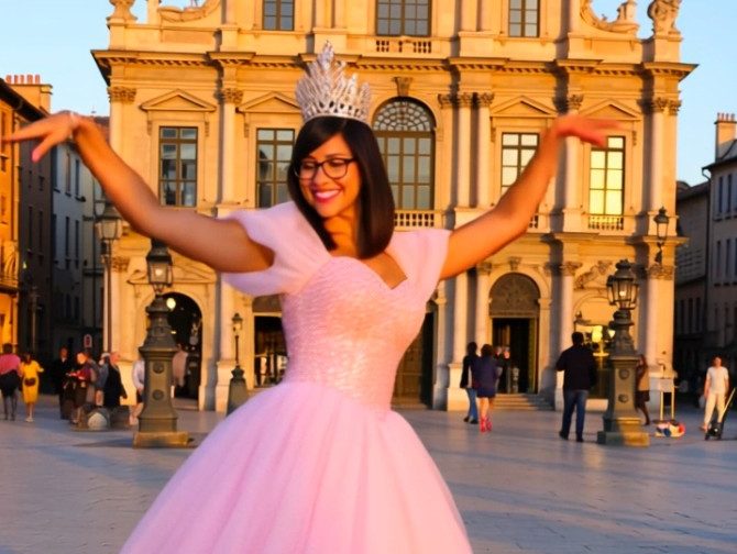 Tanzszene im Princess-in-the-City-Look mit Disco-inspirierten Moves