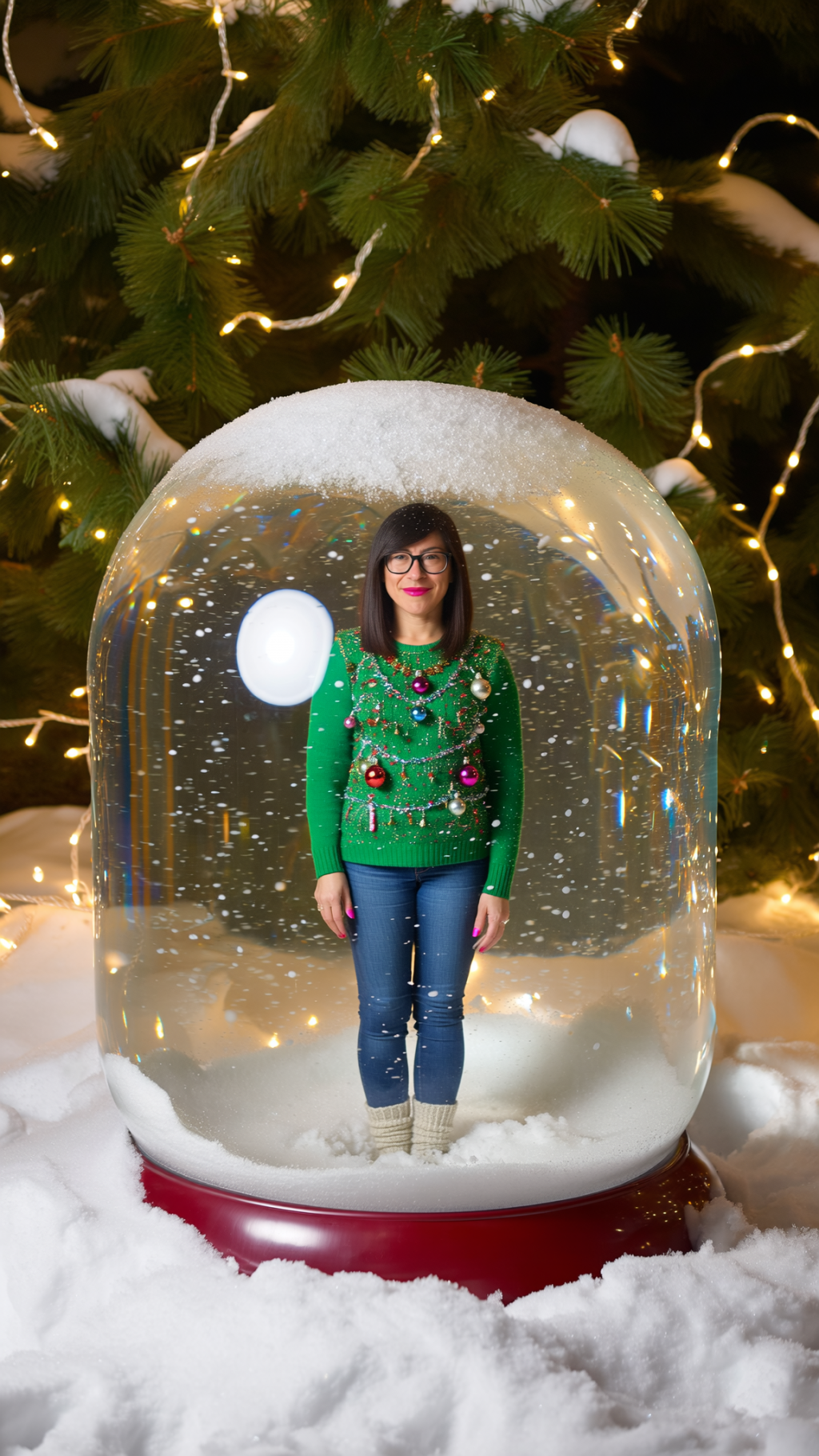 In einer weihnachtlichen Schneekugel mit Lametta Pullover