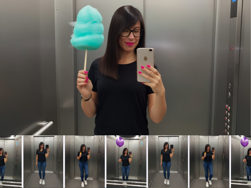 Spiegel-Selfie im Fahrstuhl mit Objekt als Farb-Statement