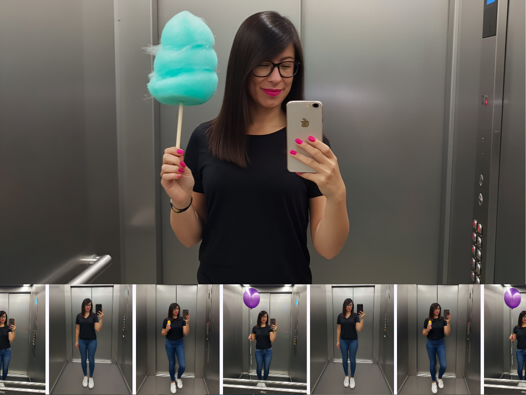 Spiegel-Selfie im Fahrstuhl mit Objekt als Farb-Statement