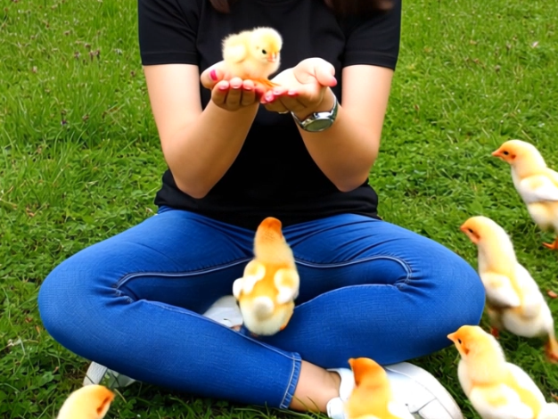 Kükenansturm auf einer Wiese