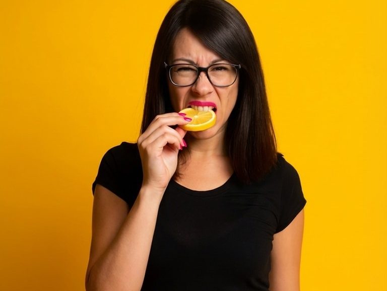 Biss in frische Zitrone mit saurer Reaktion