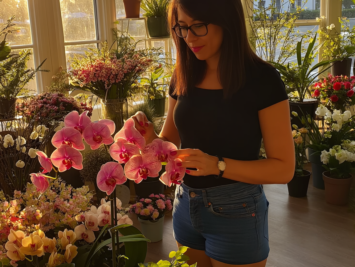 Orchideen Moment in einer lichtdurchfluteten Blumenboutique