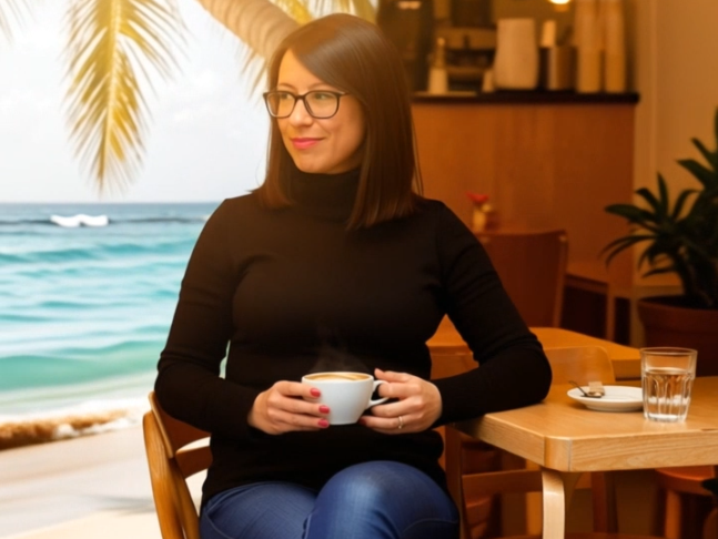 Vom Café zum Strand mit gleitender Hintergrund-Transformation