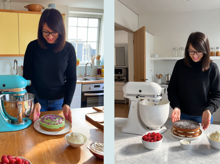 Blick & Hände zur Creme-Torte mit sanftem Kameraschwenk